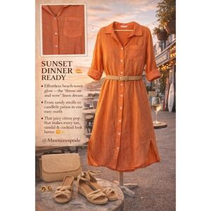 Talia Benson Citris‎ Pop Beach Stroll Linen Dream Shirt Dress THROW AND WOW